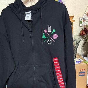 Disney Black Zip-Up Hoodie with Colorful Embroidery
